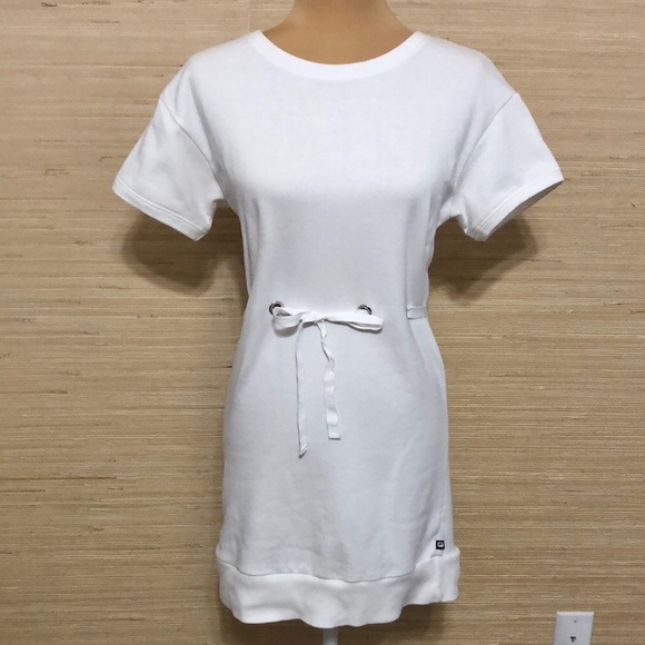 Fabletics White Odin Short Sleeve Sport Sweater Dress with Lace Tie Waist XS - Picture 2 of 9